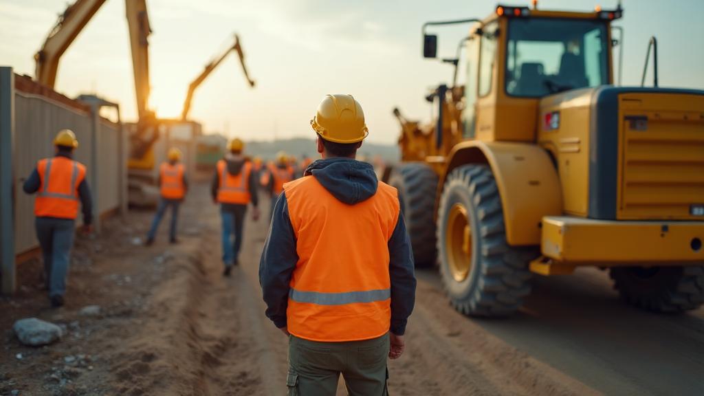 Workers on job site with safety equipment